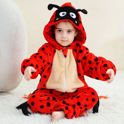 MICHLEY Baby Ladybug Hooded Romper Flannel Animal Costume