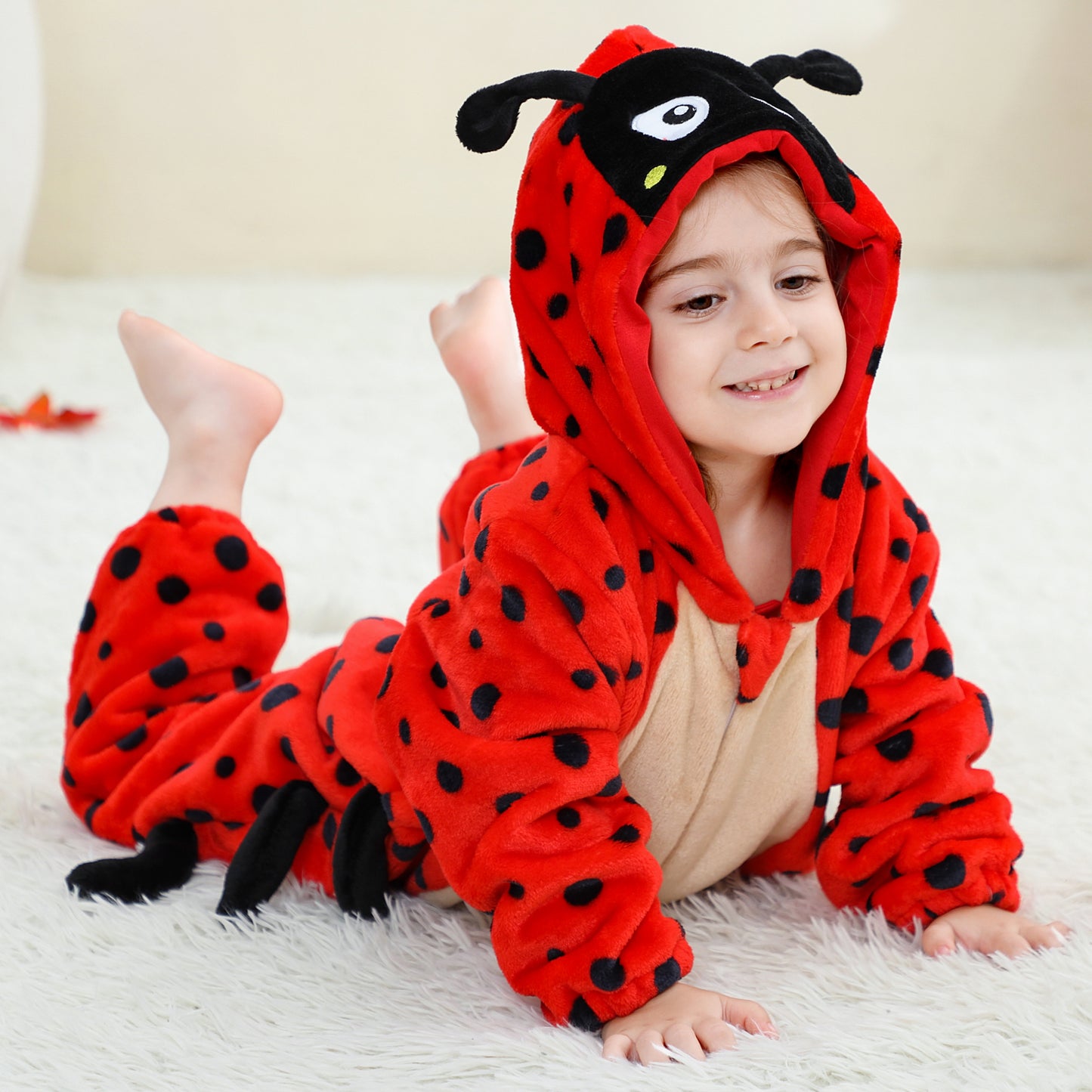 MICHLEY Baby Ladybug Hooded Romper Flannel Animal Costume