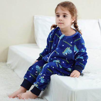 MICHLEY Toddler Flannel Sleeping Sack with Feet Blue Dinosaur Print Wearable Blanket