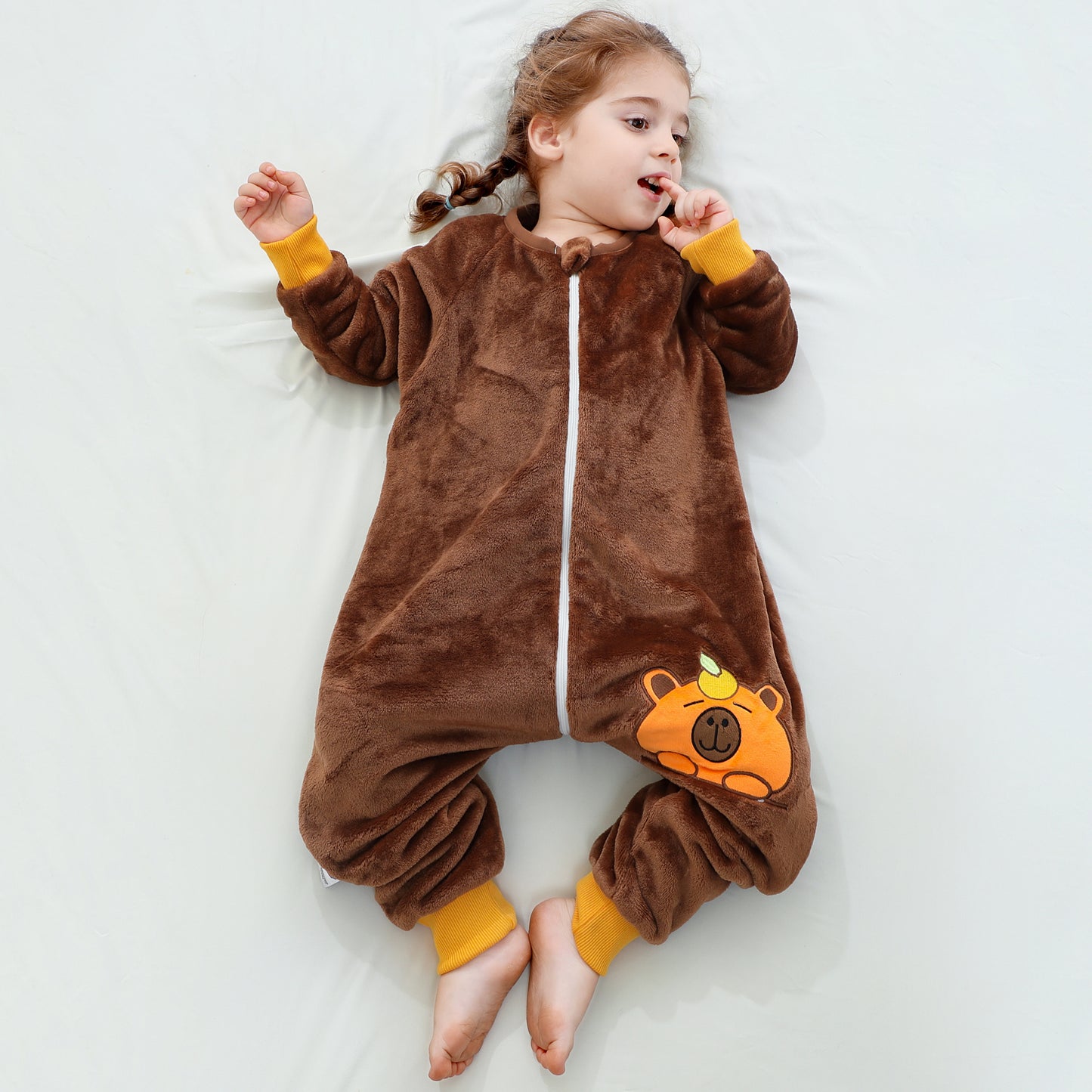 MICHLEY Brown Capybara Toddler Flannel Sleep Bag with Feet