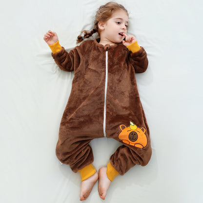 MICHLEY Brown Capybara Toddler Flannel Sleep Bag with Feet