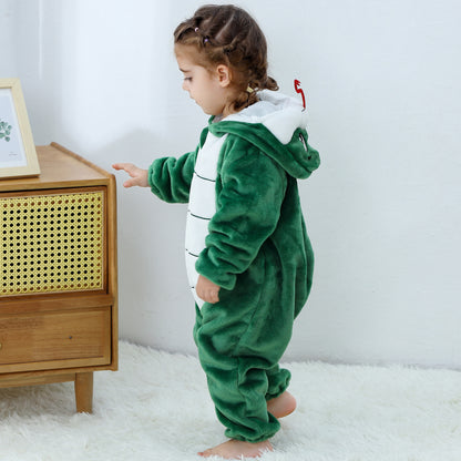 MICHLEY Baby Deep Green Snake Hooded Romper Soft Flannel Animal Costume