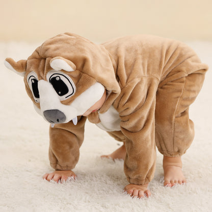 MICHLEY Brown Wolf Baby Costume Winter Flannel Hooded Romper