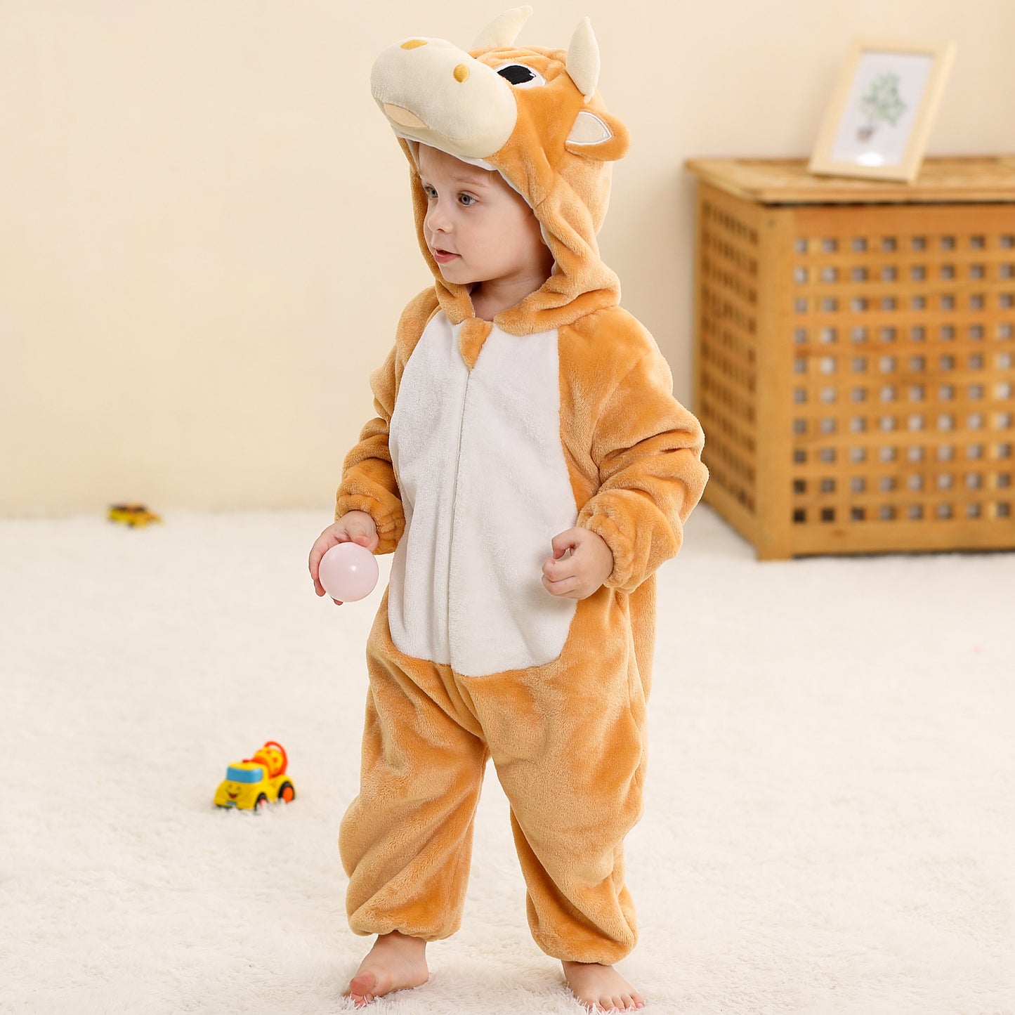 MICHLEY Yellow Bull Baby Costume Winter Flannel Hooded Romper