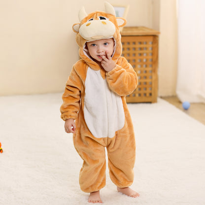 MICHLEY Yellow Bull Baby Costume Winter Flannel Hooded Romper