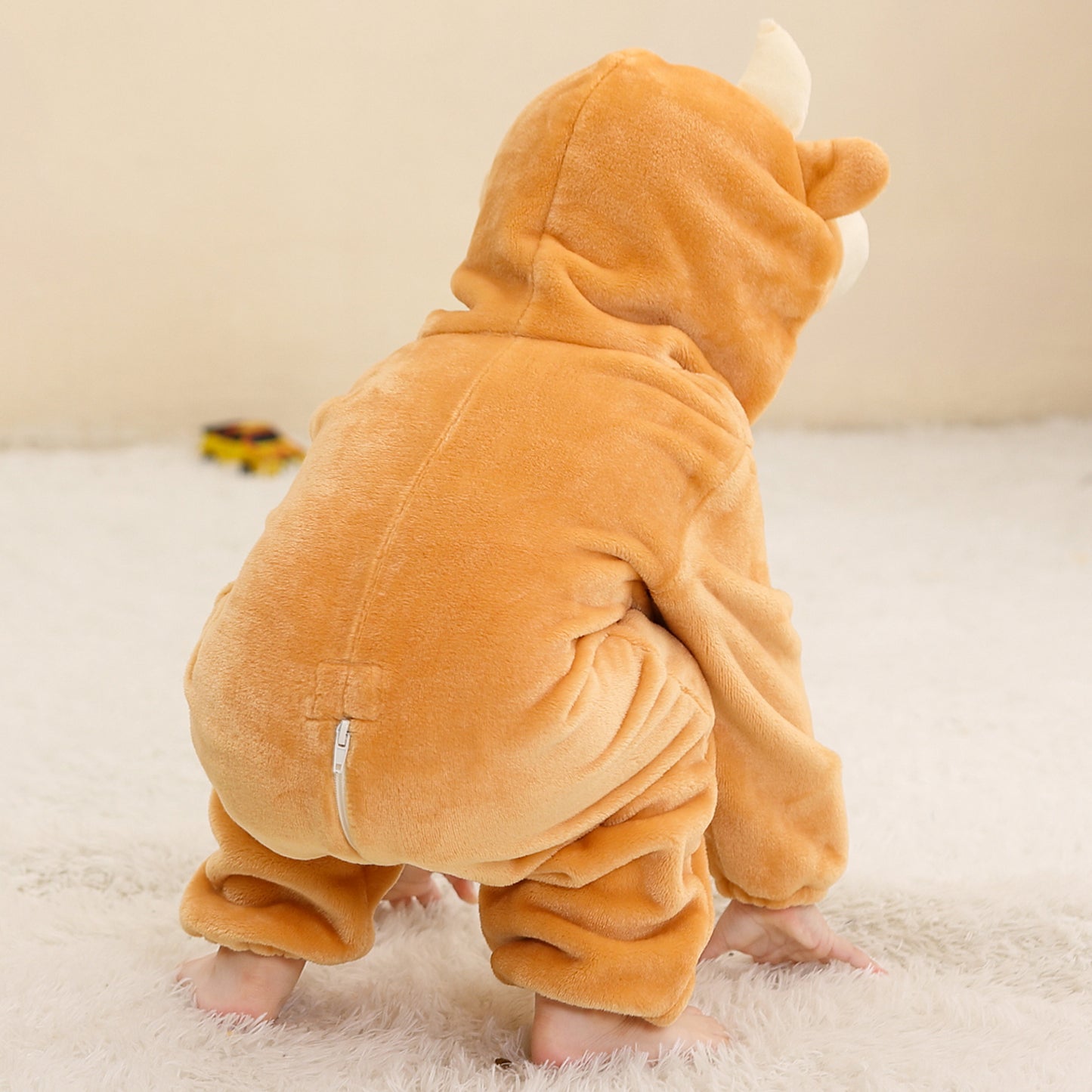 MICHLEY Yellow Bull Baby Costume Winter Flannel Hooded Romper
