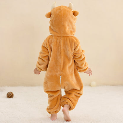 MICHLEY Yellow Bull Baby Costume Winter Flannel Hooded Romper