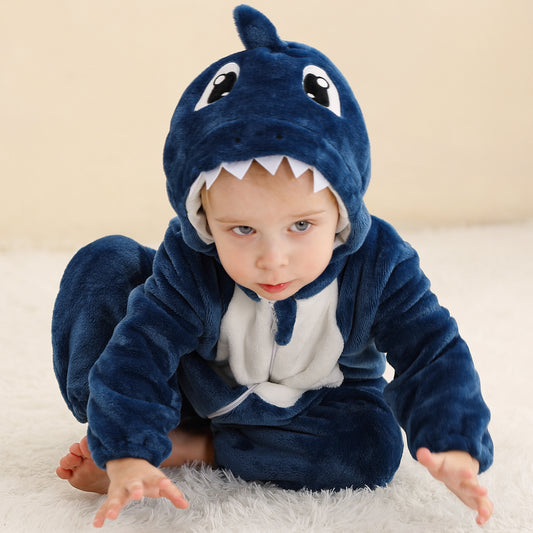 MICHLEY Shark Hooded Romper Flannel Animal Costume