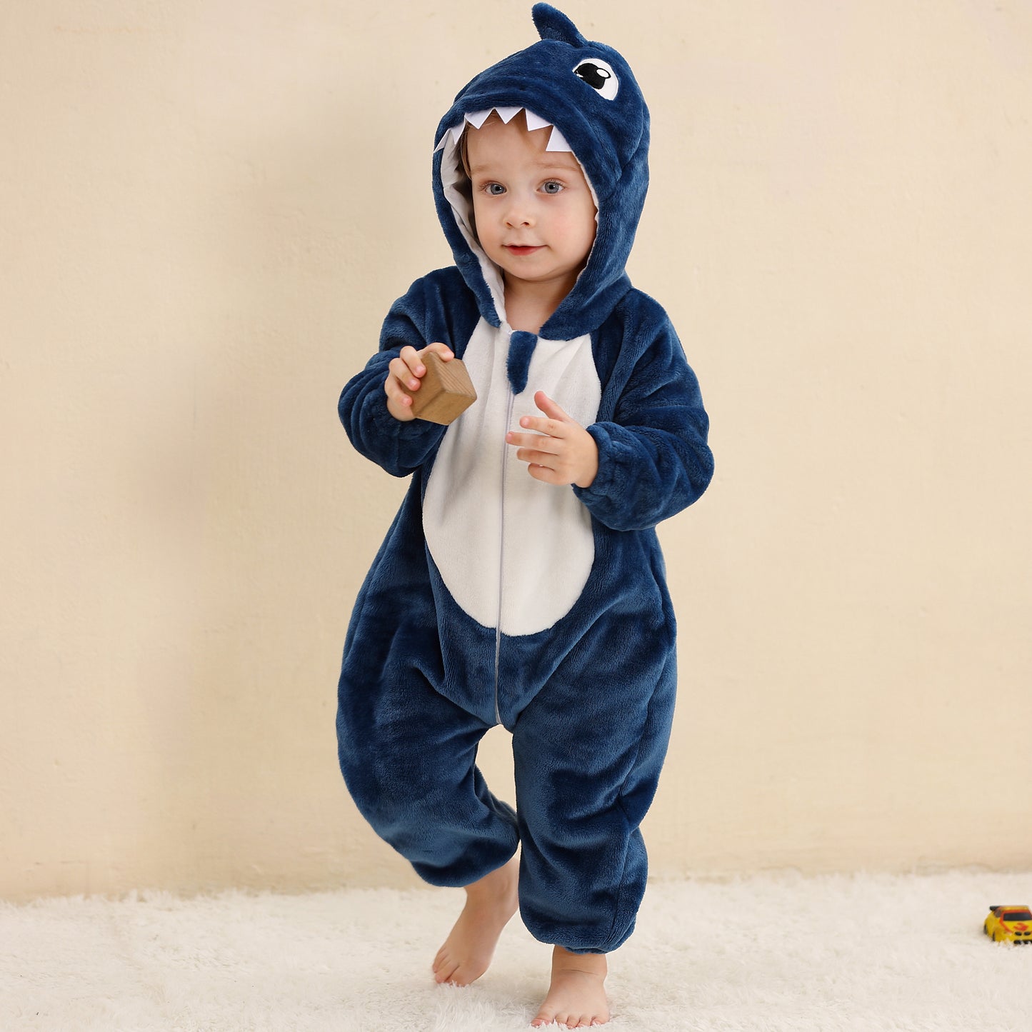 MICHLEY Shark Hooded Romper Flannel Animal Costume