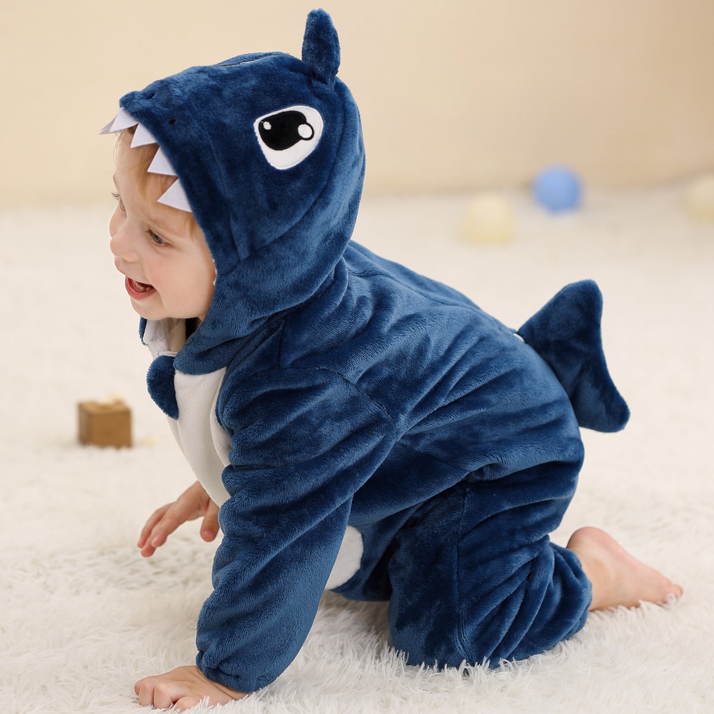 MICHLEY Shark Hooded Romper Flannel Animal Costume