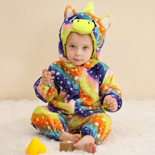 MICHLEY Baby Colorful Unicorn Hooded Romper Flannel Animal Costume