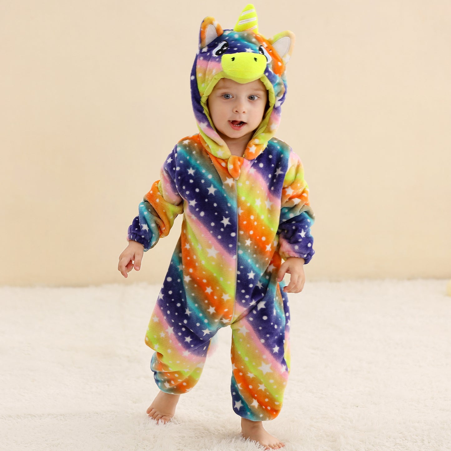 MICHLEY Baby Colorful Unicorn Hooded Romper Flannel Animal Costume