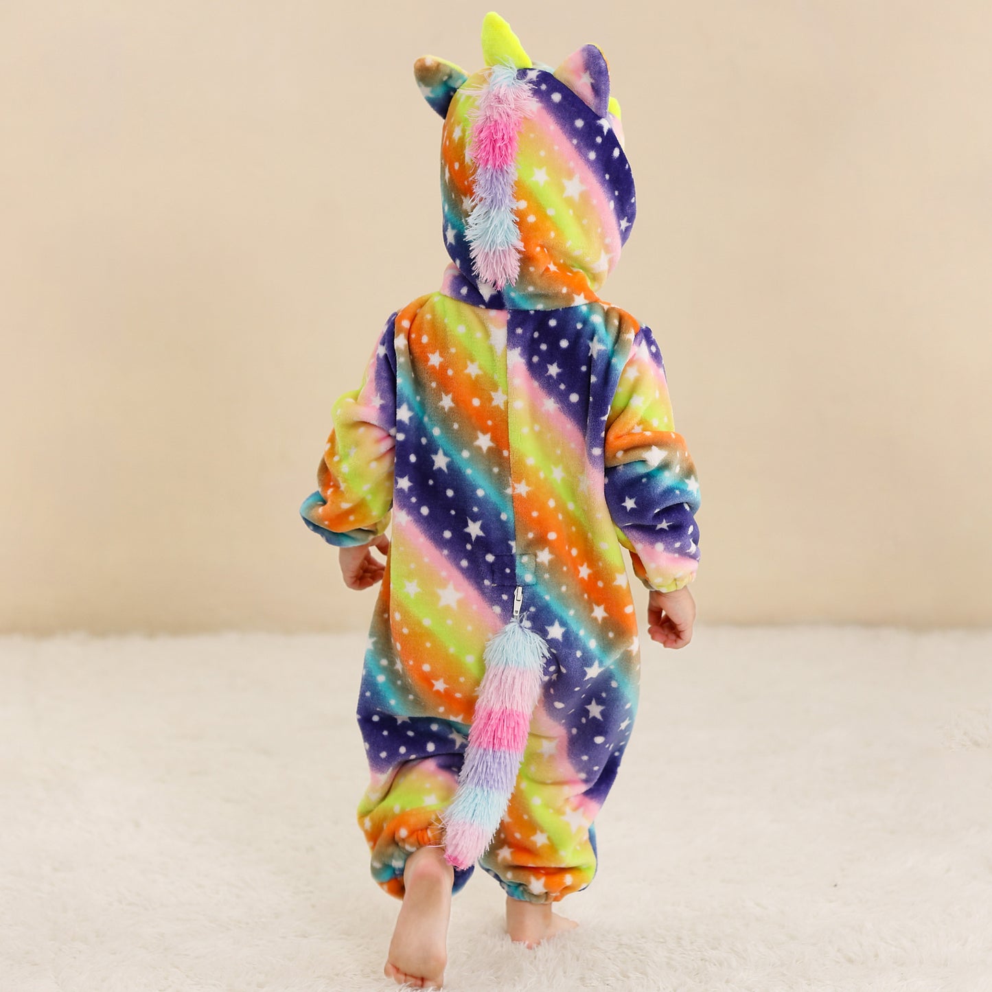 MICHLEY Baby Colorful Unicorn Hooded Romper Flannel Animal Costume