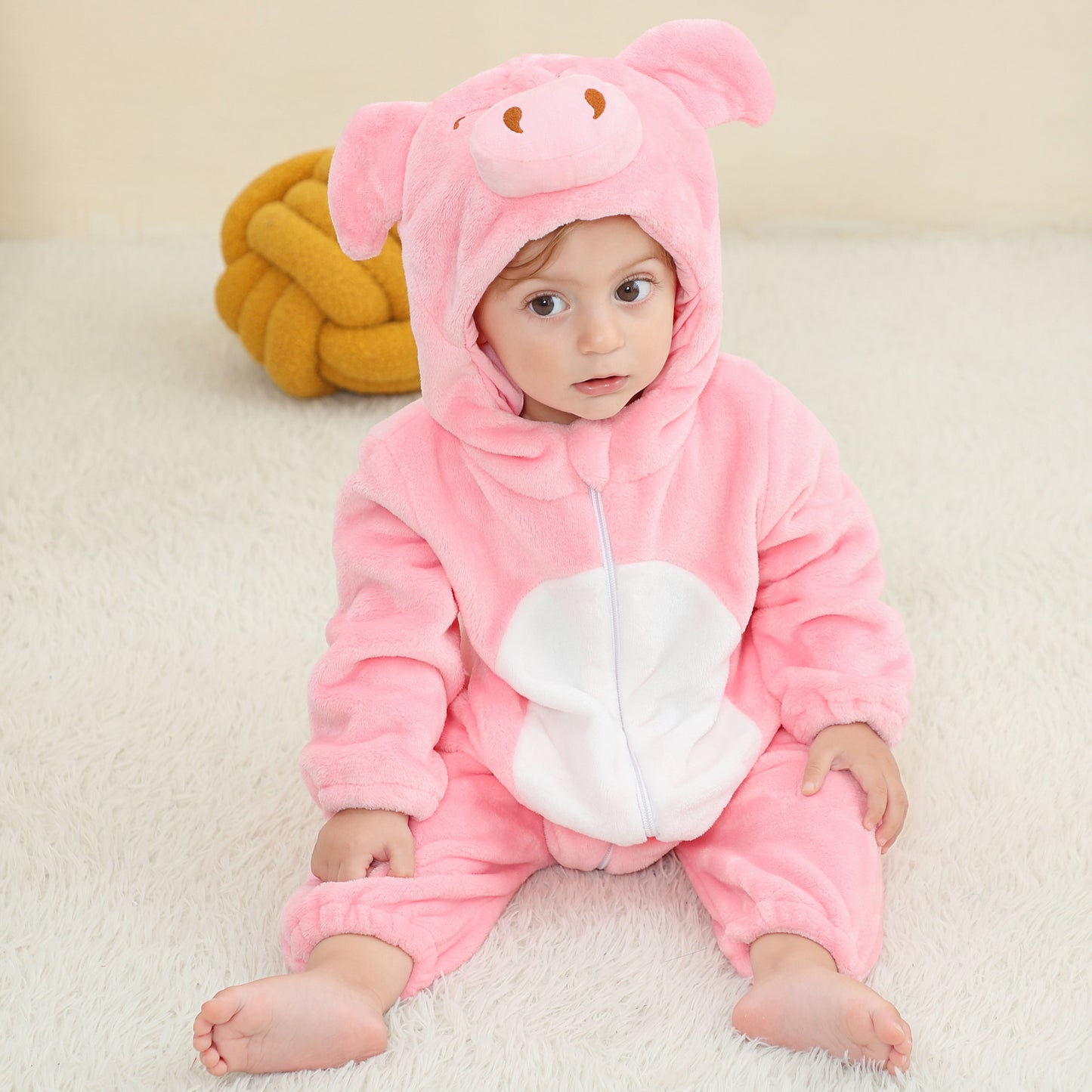 MICHLEY Baby Pink Pig Costume | Soft Flannel Animal Romper & Onesie
