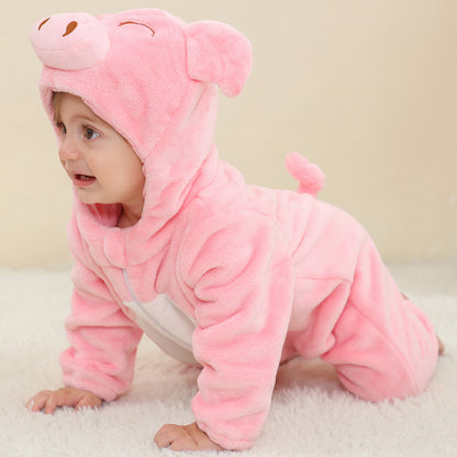 MICHLEY Baby Pink Pig Costume | Soft Flannel Animal Romper & Onesie