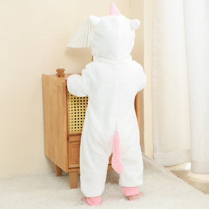 MICHLEY White Unicorn Baby Costume Winter Flannel Hooded Romper