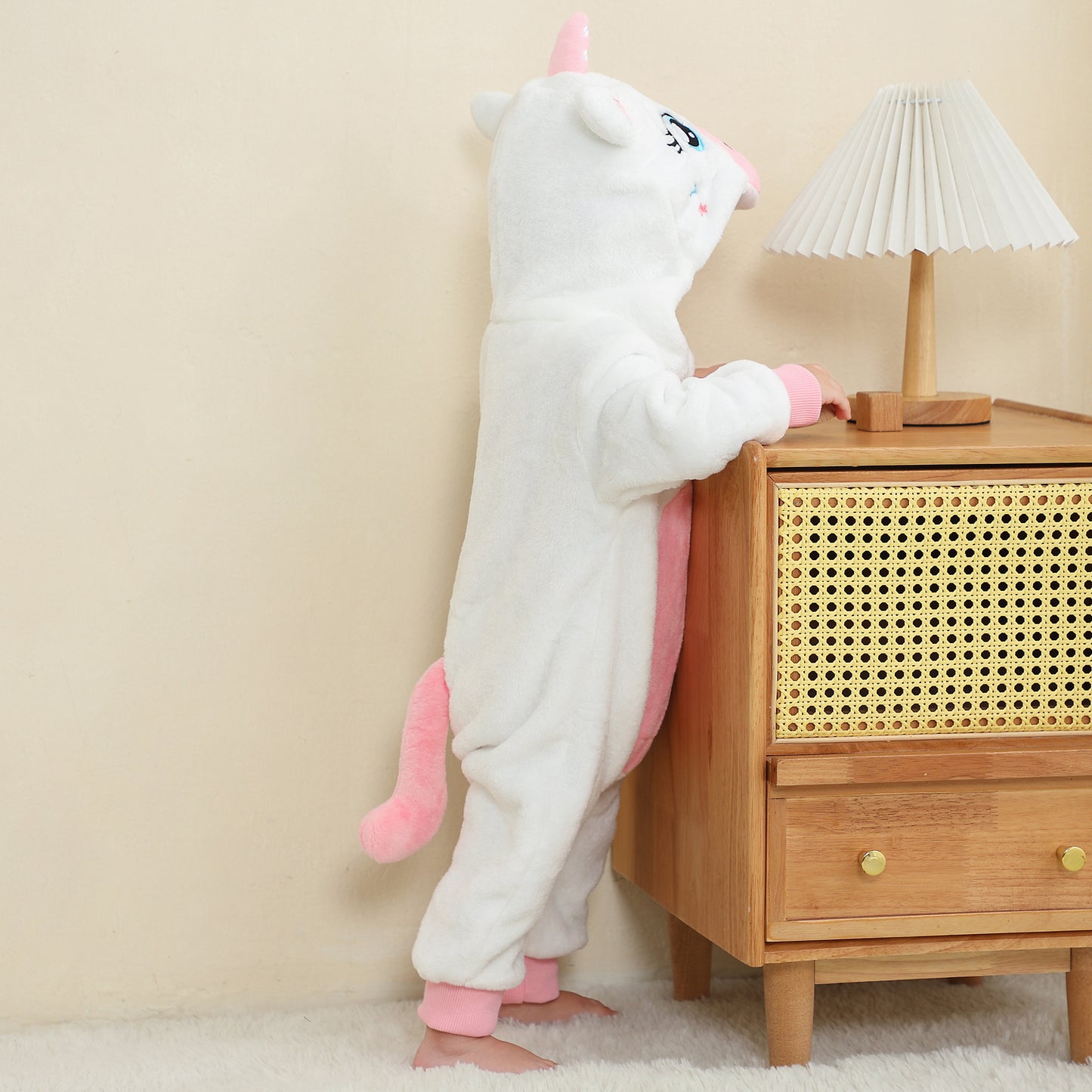 MICHLEY White Unicorn Baby Costume Winter Flannel Hooded Romper