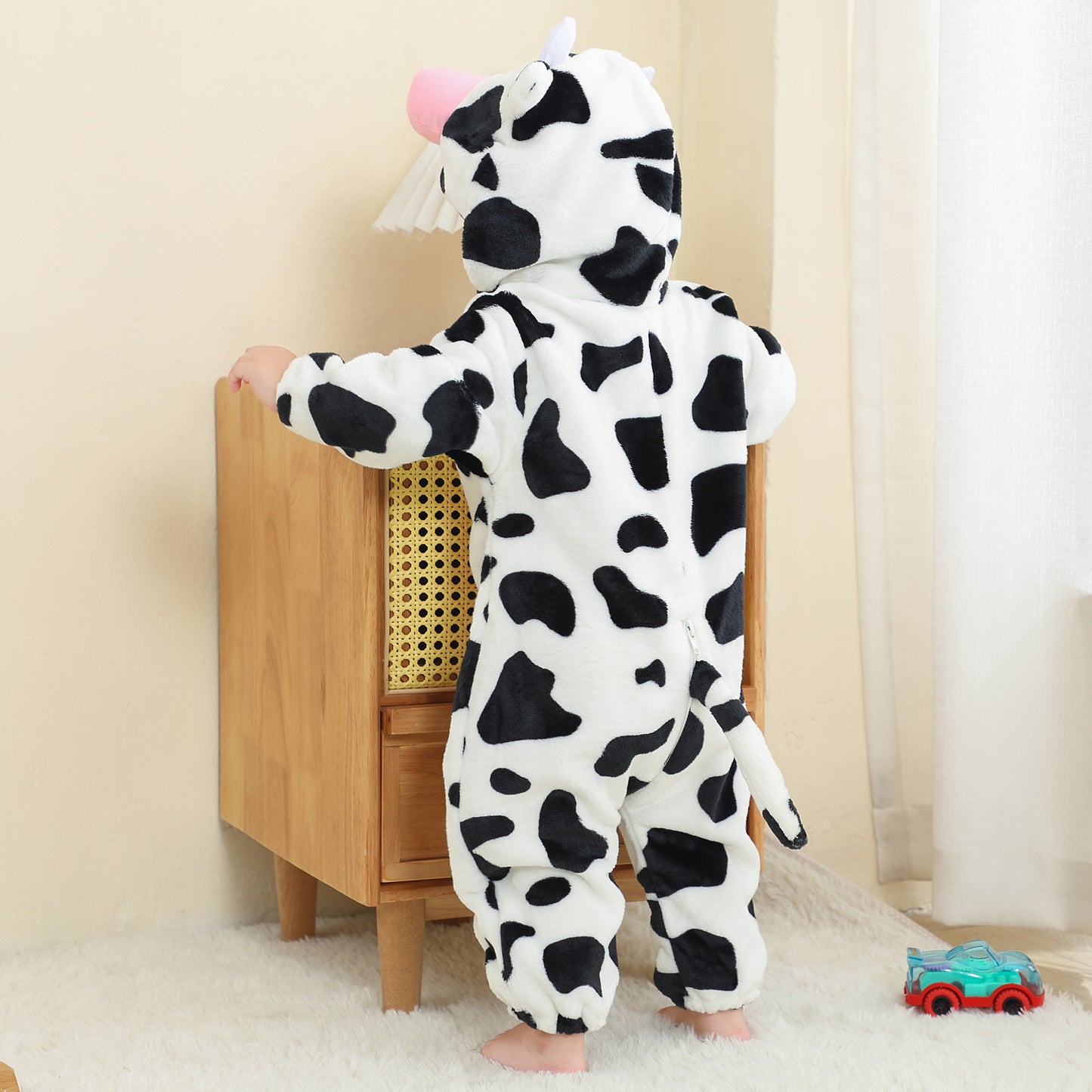 MICHLEY Baby Cow Costume | Flannel Hooded Animal Romper