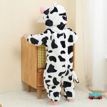 MICHLEY Baby Cow Costume | Flannel Hooded Animal Romper