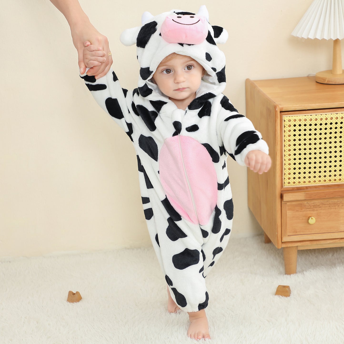 MICHLEY Baby Cow Costume | Flannel Hooded Animal Romper