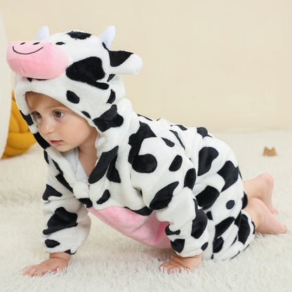 MICHLEY Baby Cow Costume | Flannel Hooded Animal Romper