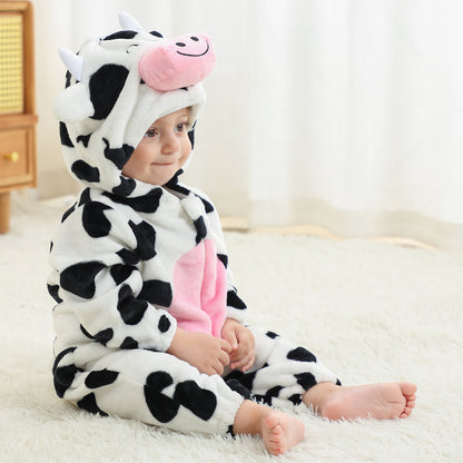 MICHLEY Baby Cow Costume | Flannel Hooded Animal Romper