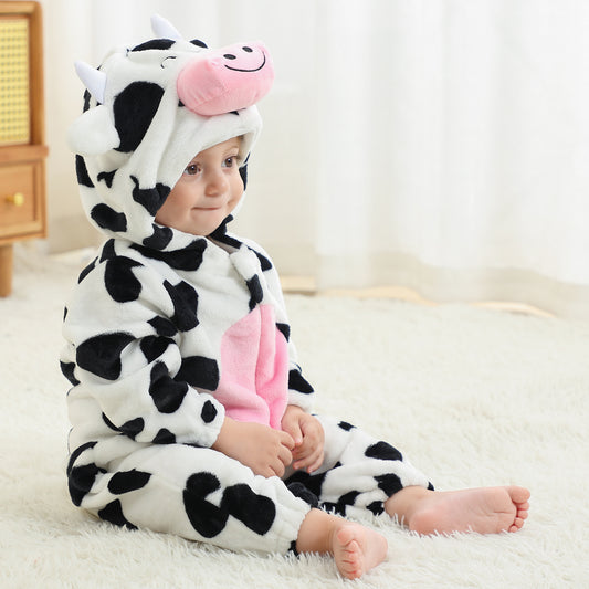 MICHLEY Baby Cow Costume | Flannel Hooded Animal Romper