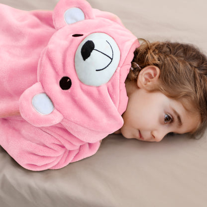 MICHLEY Baby Adorable Pink Bear Hooded Romper Soft Flannel Animal Costume