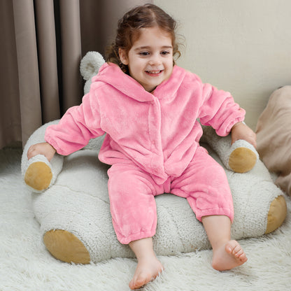 MICHLEY Baby Adorable Pink Bear Hooded Romper Soft Flannel Animal Costume