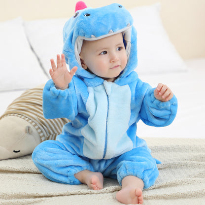 MICHLEY Baby Sky Blue Unicorn Hooded Romper Flannel Animal Costume