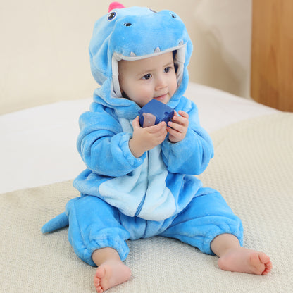 MICHLEY Baby Sky Blue Unicorn Hooded Romper Flannel Animal Costume
