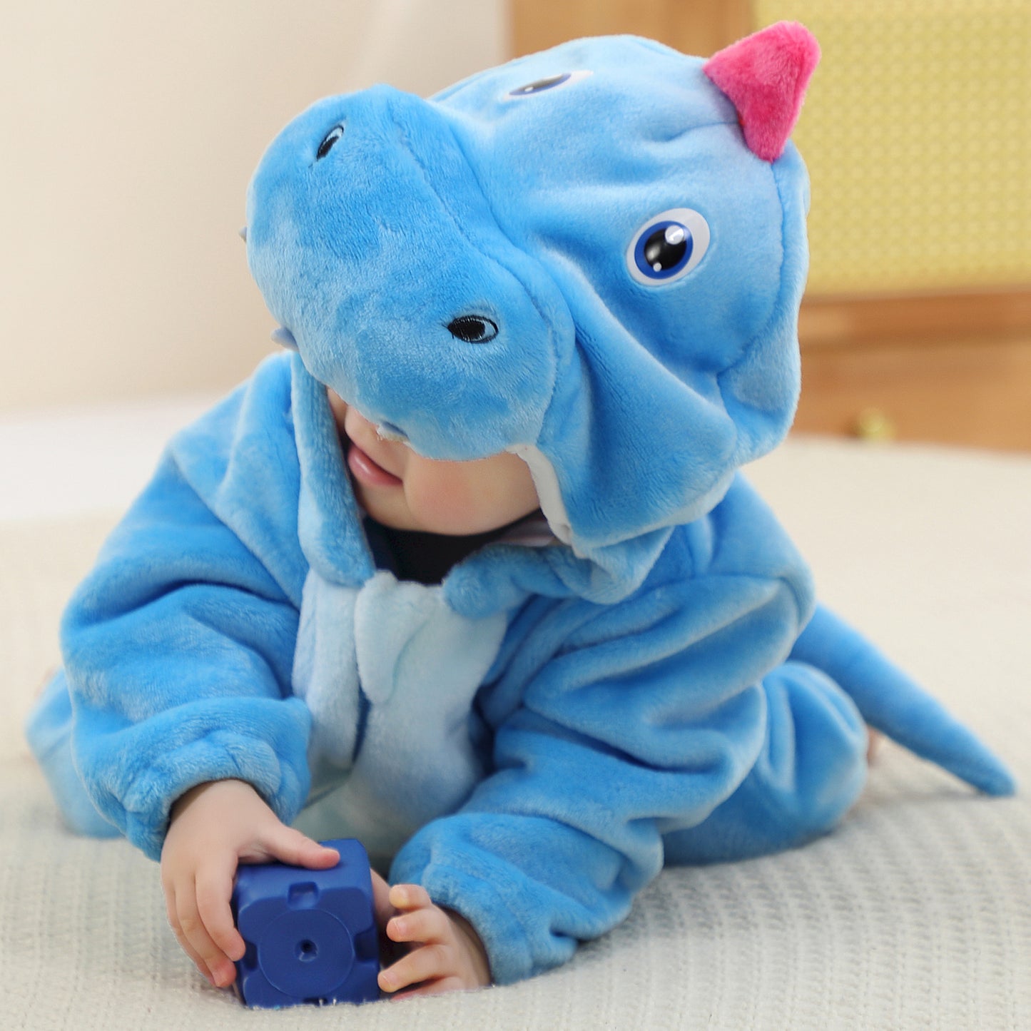 MICHLEY Baby Sky Blue Unicorn Hooded Romper Flannel Animal Costume