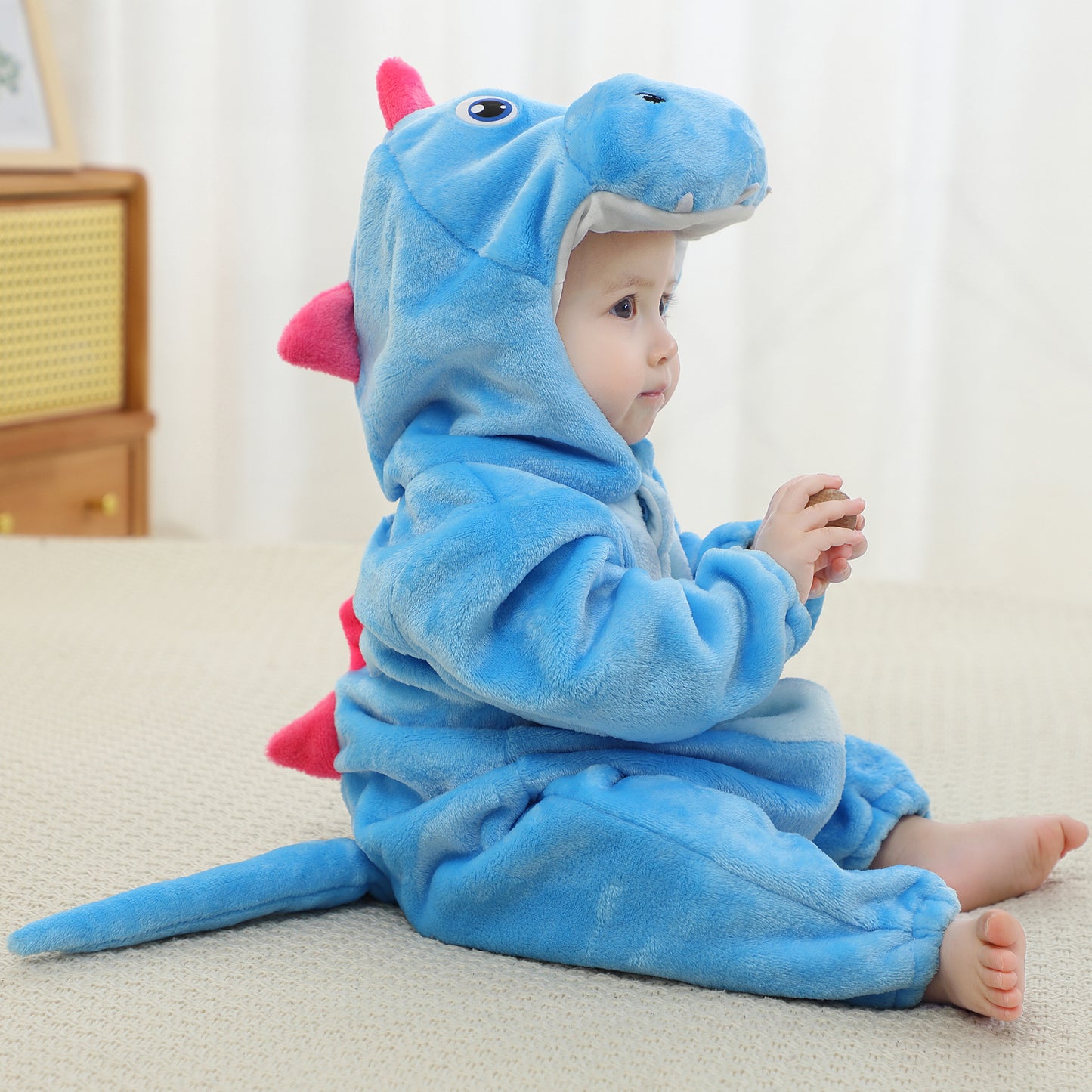 MICHLEY Baby Sky Blue Unicorn Hooded Romper Flannel Animal Costume