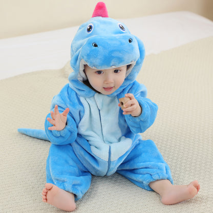 MICHLEY Baby Sky Blue Unicorn Hooded Romper Flannel Animal Costume