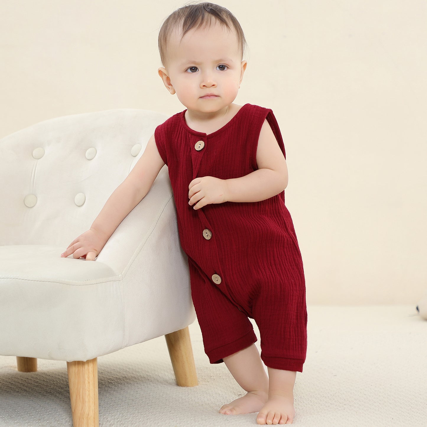 MICHLEY Baby Sleeveless Summer Cotton Romper Unisex Toddler Jumpsuit (Red)