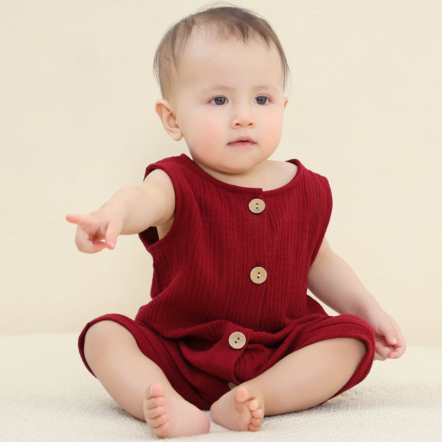 MICHLEY Baby Sleeveless Summer Cotton Romper Unisex Toddler Jumpsuit (Red)