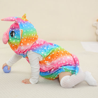MICHLEY Baby Sleeveless Rainbow Unicorn Animal Hooded Romper Costume 0-24M