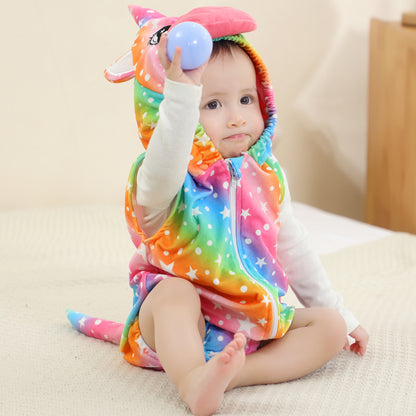MICHLEY Baby Sleeveless Rainbow Unicorn Animal Hooded Romper Costume 0-24M