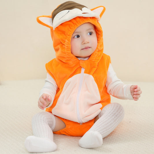 MICHLEY Baby Sleeveless Fox Animal Hooded Romper Unisex Halloween Costume 0-24M