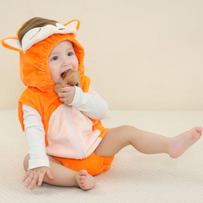 MICHLEY Baby Sleeveless Fox Animal Hooded Romper Unisex Halloween Costume 0-24M