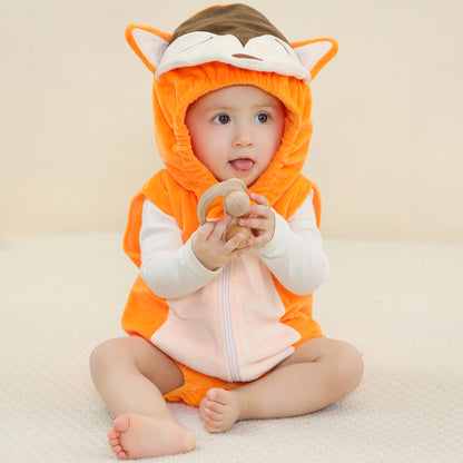 MICHLEY Baby Sleeveless Fox Animal Hooded Romper Unisex Halloween Costume 0-24M