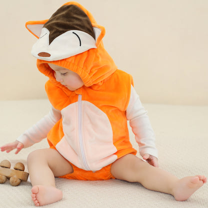 MICHLEY Baby Sleeveless Fox Animal Hooded Romper Unisex Halloween Costume 0-24M