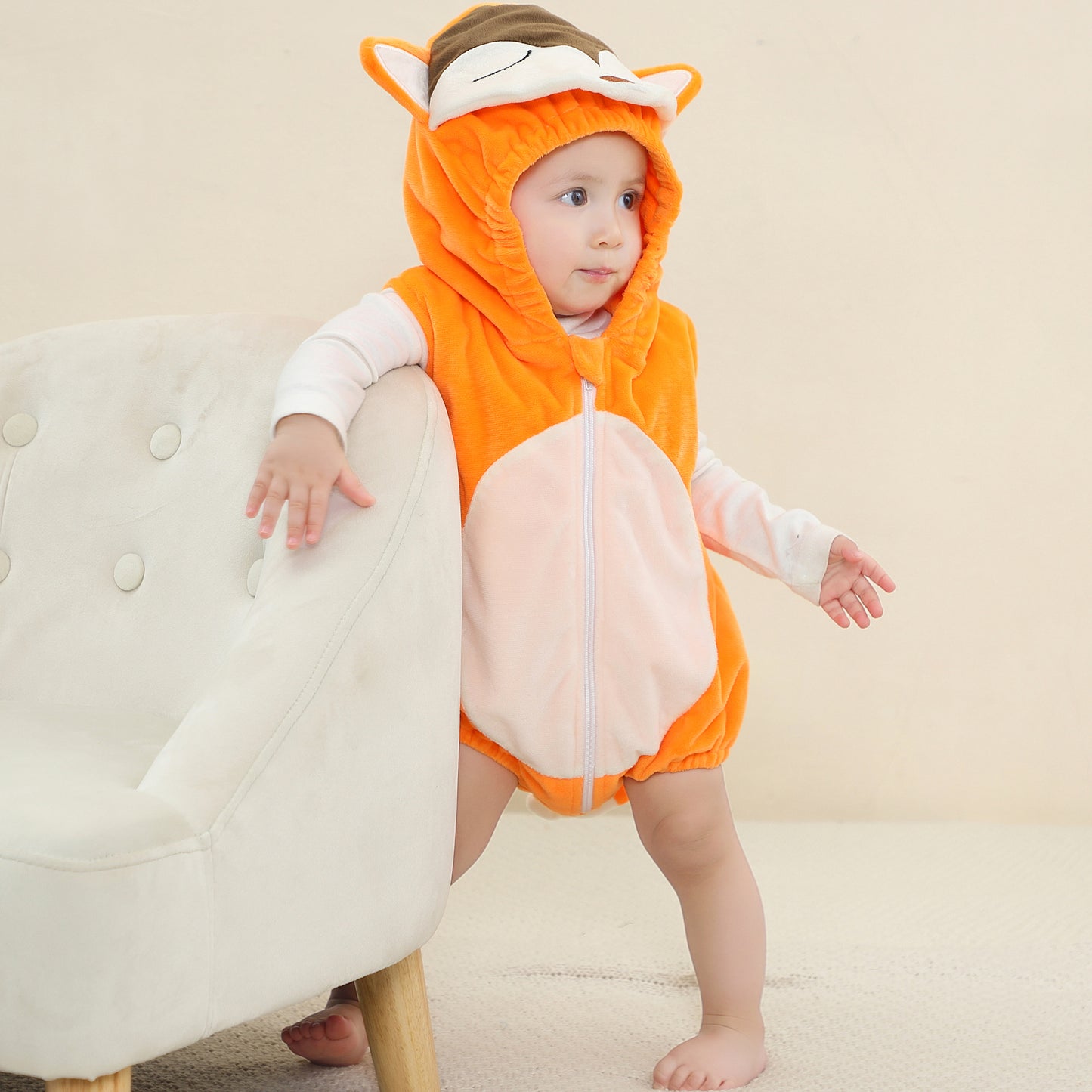 MICHLEY Baby Sleeveless Fox Animal Hooded Romper Unisex Halloween Costume 0-24M