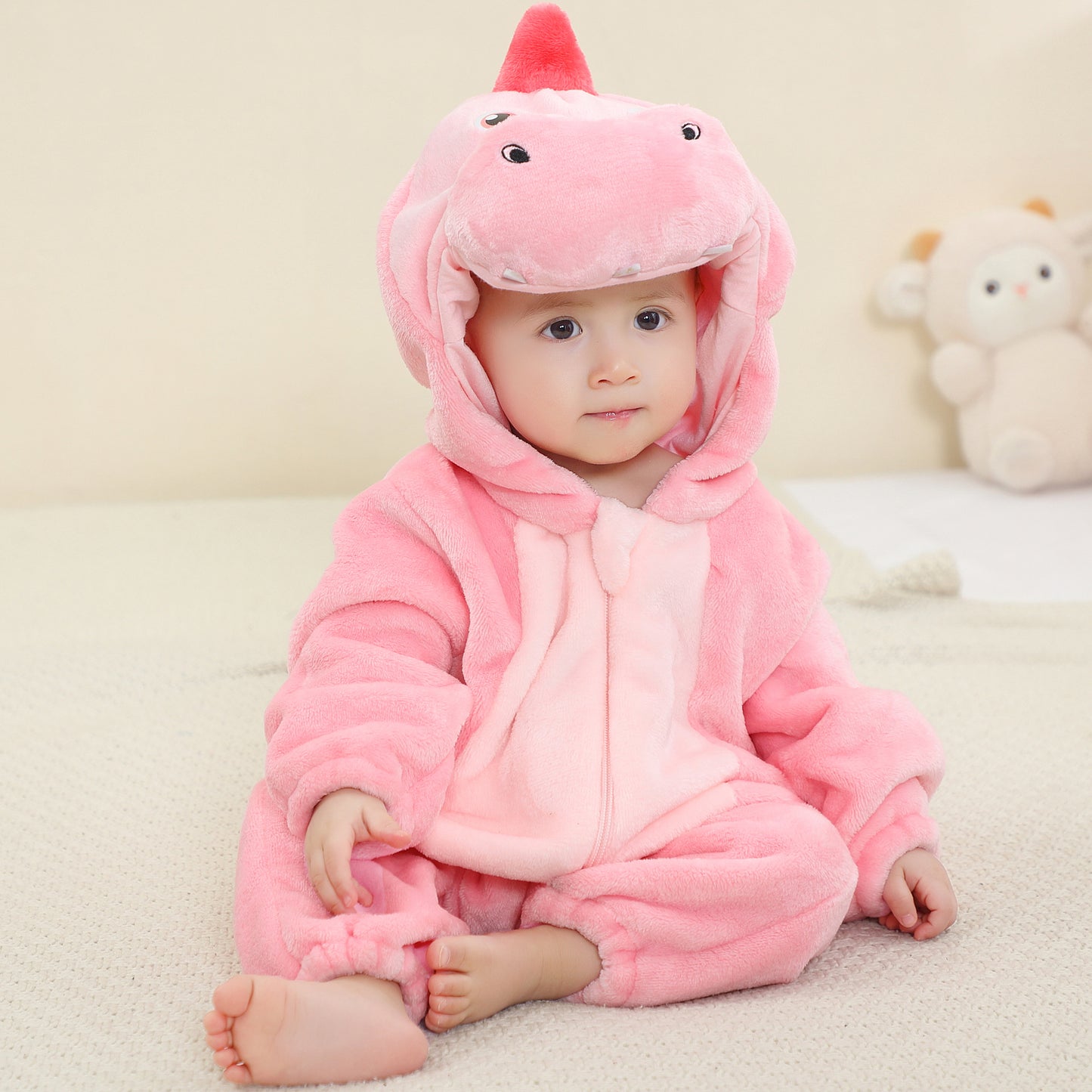 MICHLEY Baby Pink Unicorn Hooded Romper Flannel Animal Costume