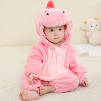 MICHLEY Baby Pink Unicorn Hooded Romper Flannel Animal Costume