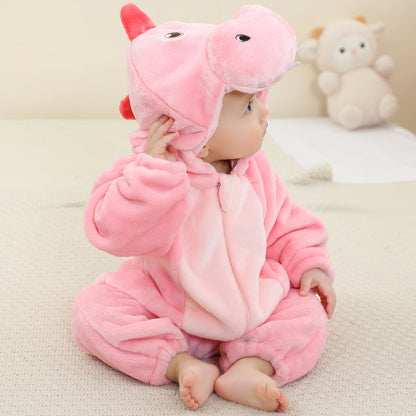 MICHLEY Baby Pink Unicorn Hooded Romper Flannel Animal Costume