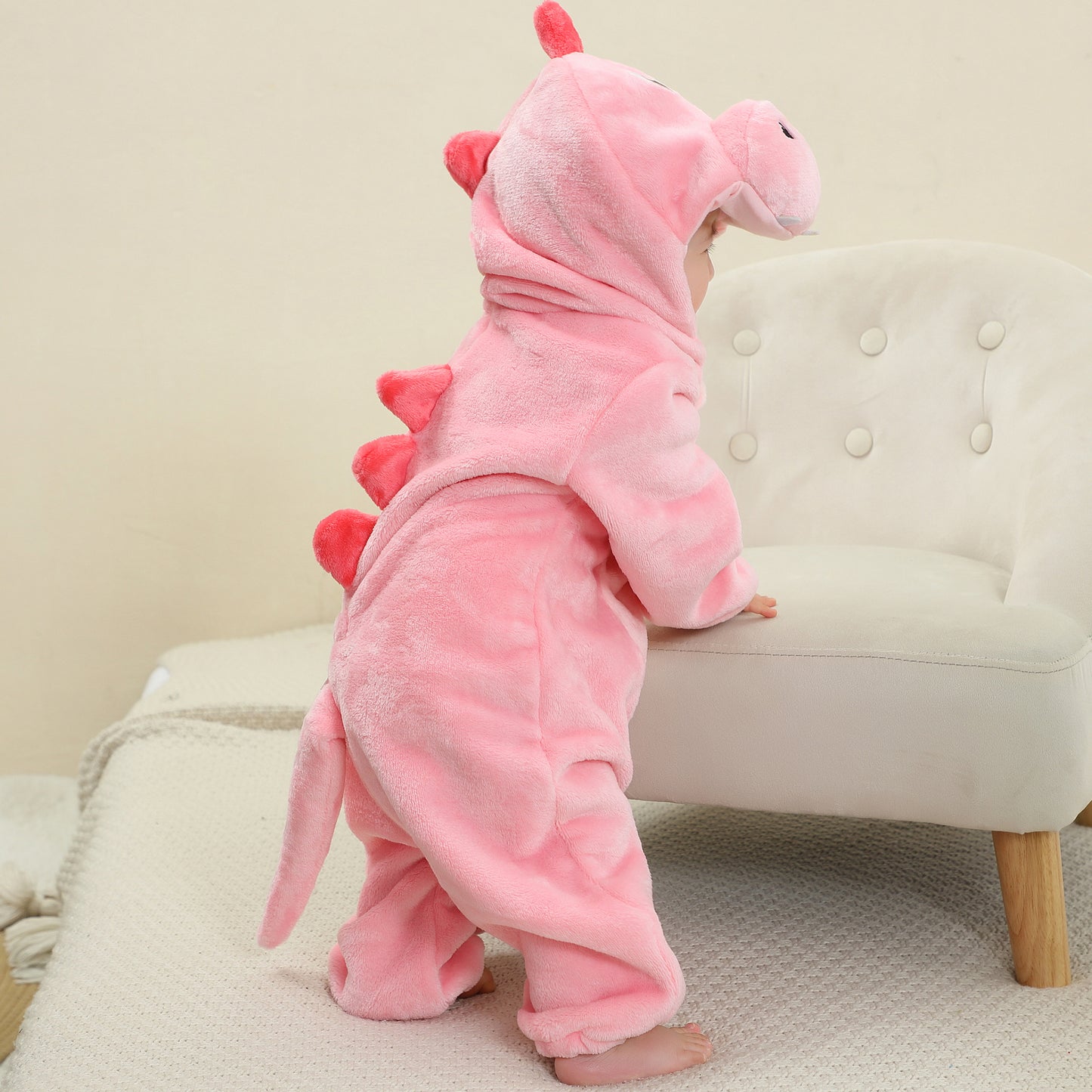 MICHLEY Baby Pink Unicorn Hooded Romper Flannel Animal Costume