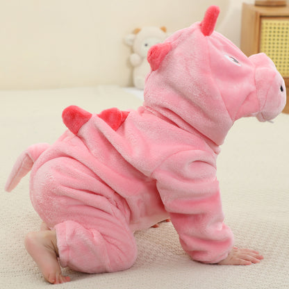 MICHLEY Baby Pink Unicorn Hooded Romper Flannel Animal Costume