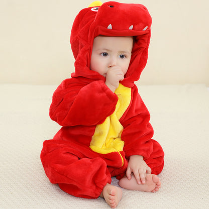 MICHLEY Red Dinosaur Baby Costume Winter Flannel Hooded Romper
