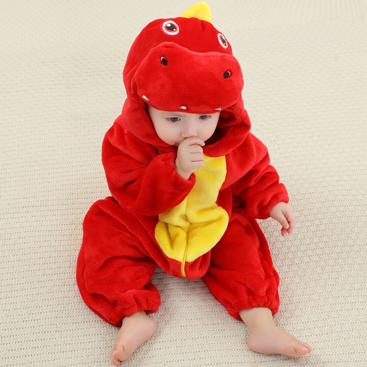 MICHLEY Red Dinosaur Baby Costume Winter Flannel Hooded Romper